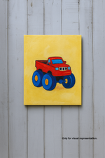 DIY traditional painting of a monster truck on MDF board – perfect for kids to paint and display