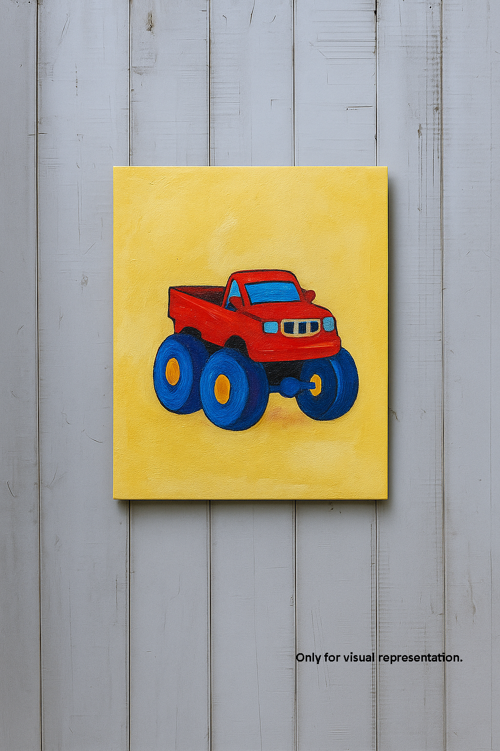 DIY traditional painting of a monster truck on MDF board – perfect for kids to paint and display