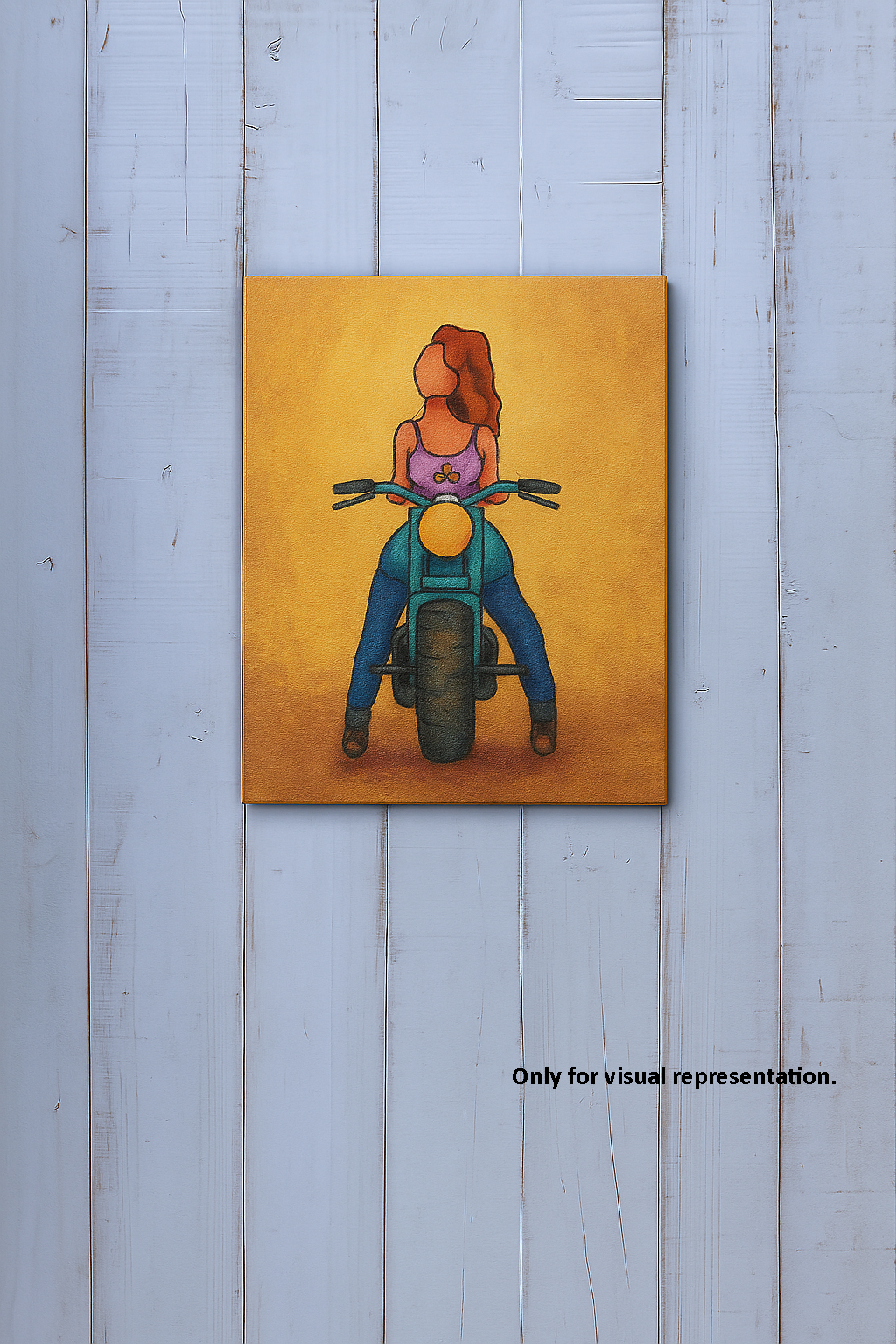 DIY MDF Painting Board with Woman Riding Motorcycle Outline – painted