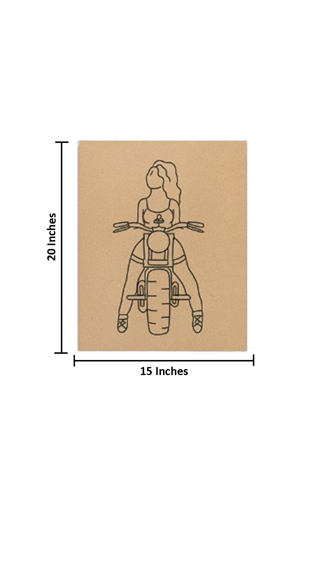 DIY MDF Painting Board with Woman Riding Motorcycle Outline – Unpainted with size