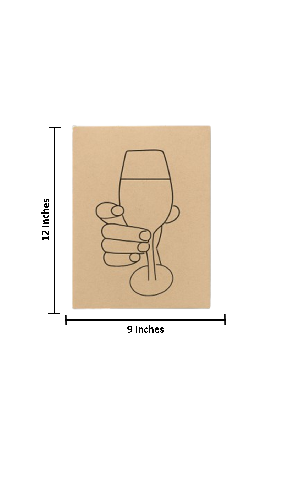 Unpainted MDF board with pre-marked design of hand holding a wine glass – DIY art base with size