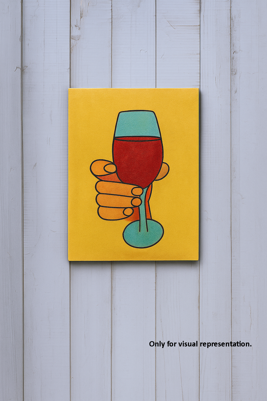 painted MDF board with pre-marked design of hand holding a wine glass – DIY art base
