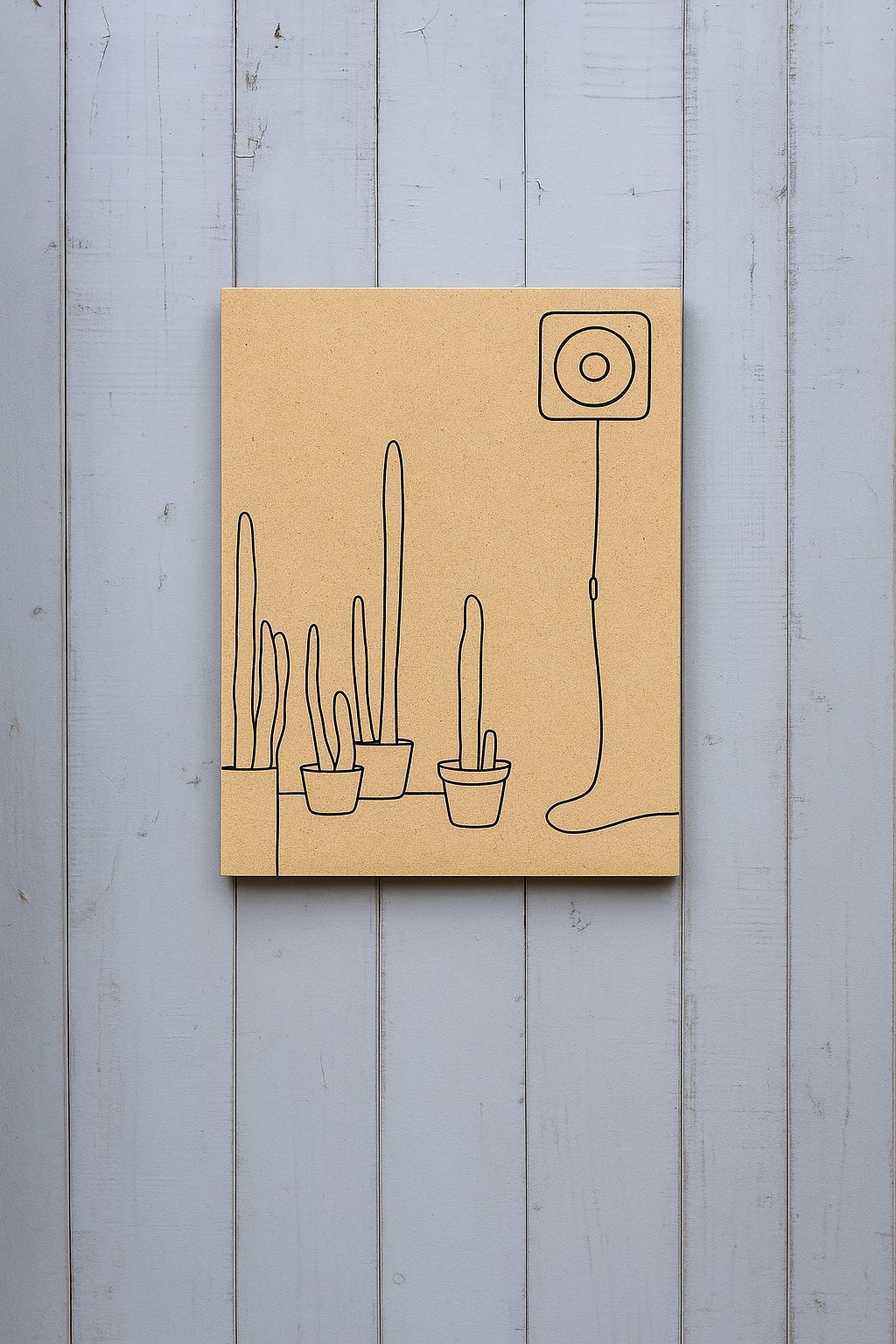 Pre-marked MDF painting board featuring cactus pots and wall art outline 
