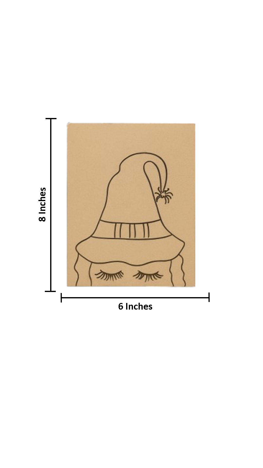 DIY traditional painting of a witch hat with spider and closed eyelashes on MDF board with size