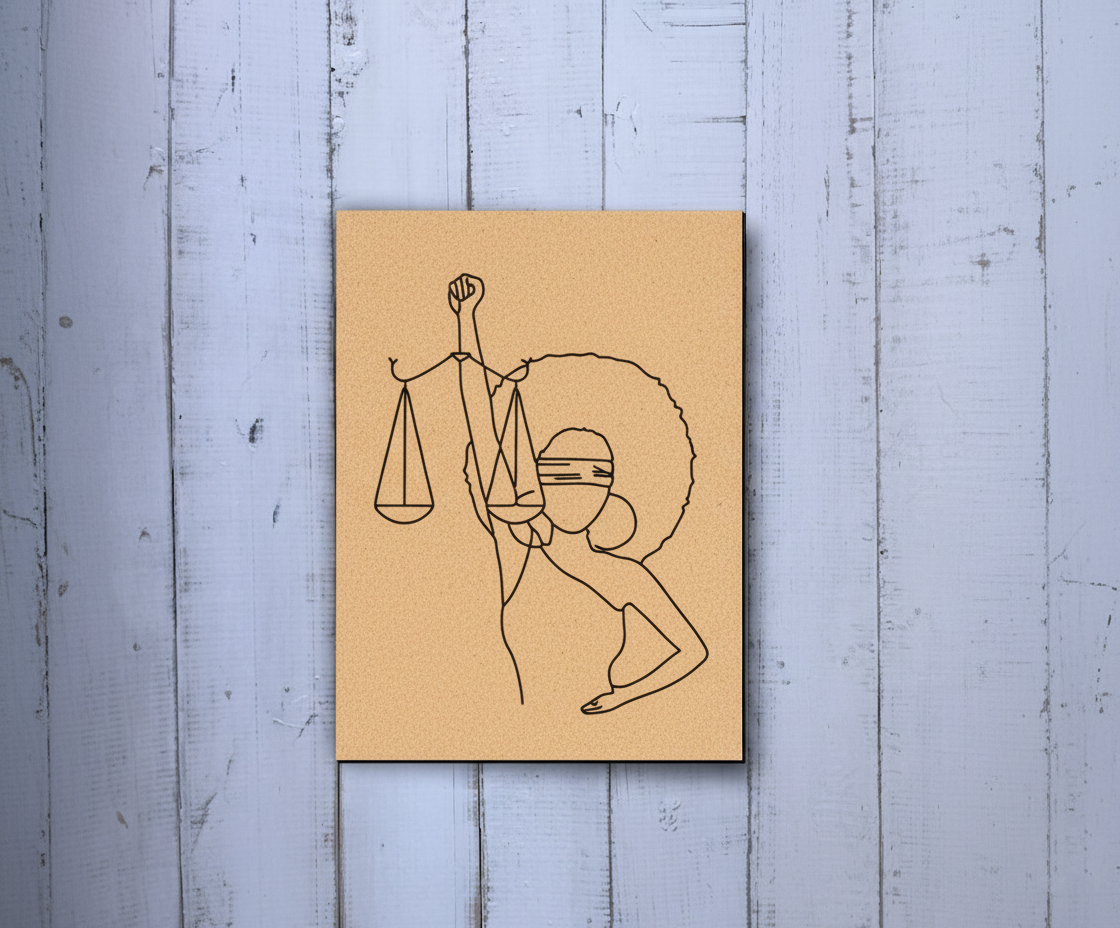 DIY MDF Painting Board with Lady Justice Afro Outline – Unpainted