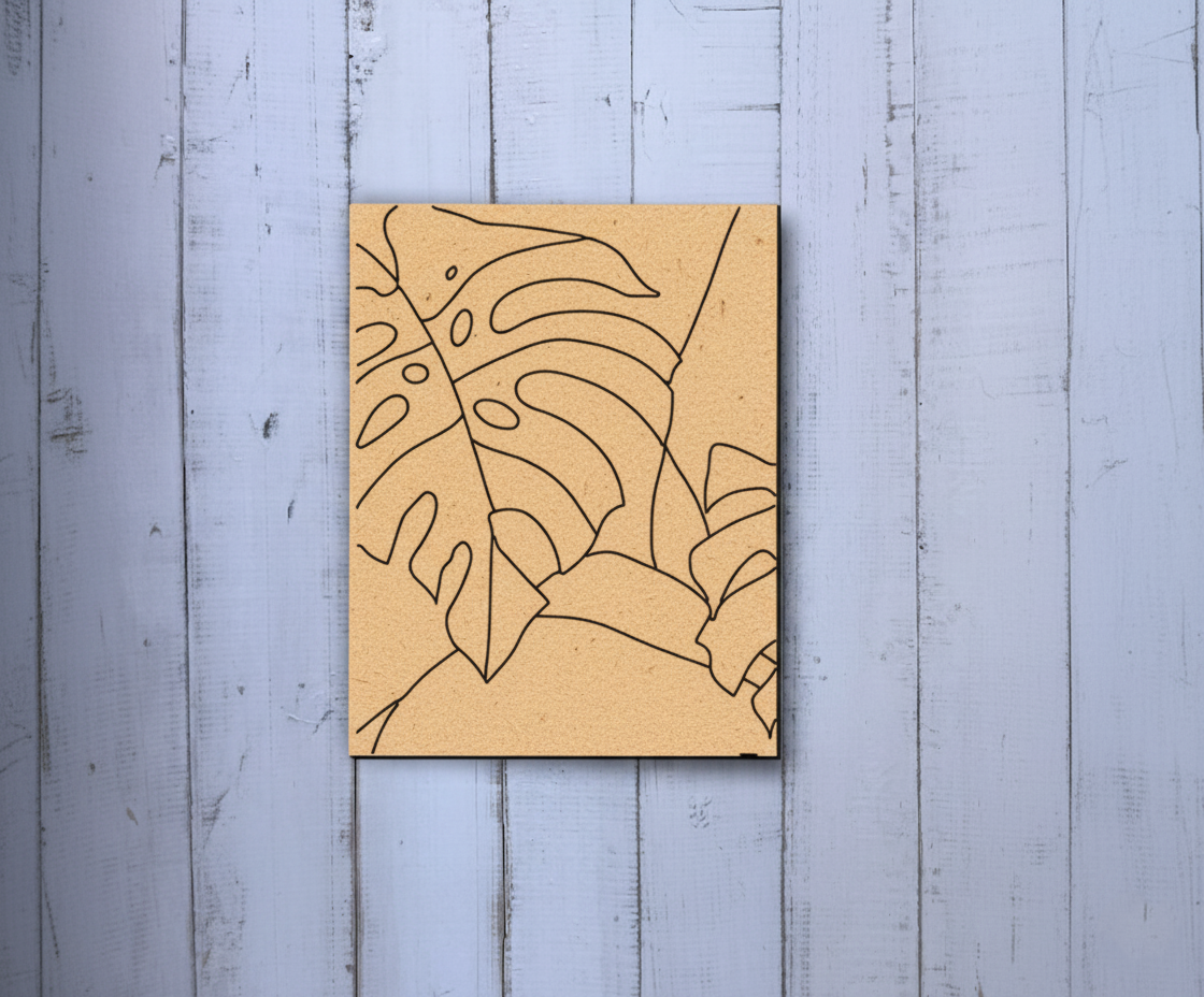 Unpainted MDF pre-marked monstera leaf design for DIY painting projec
