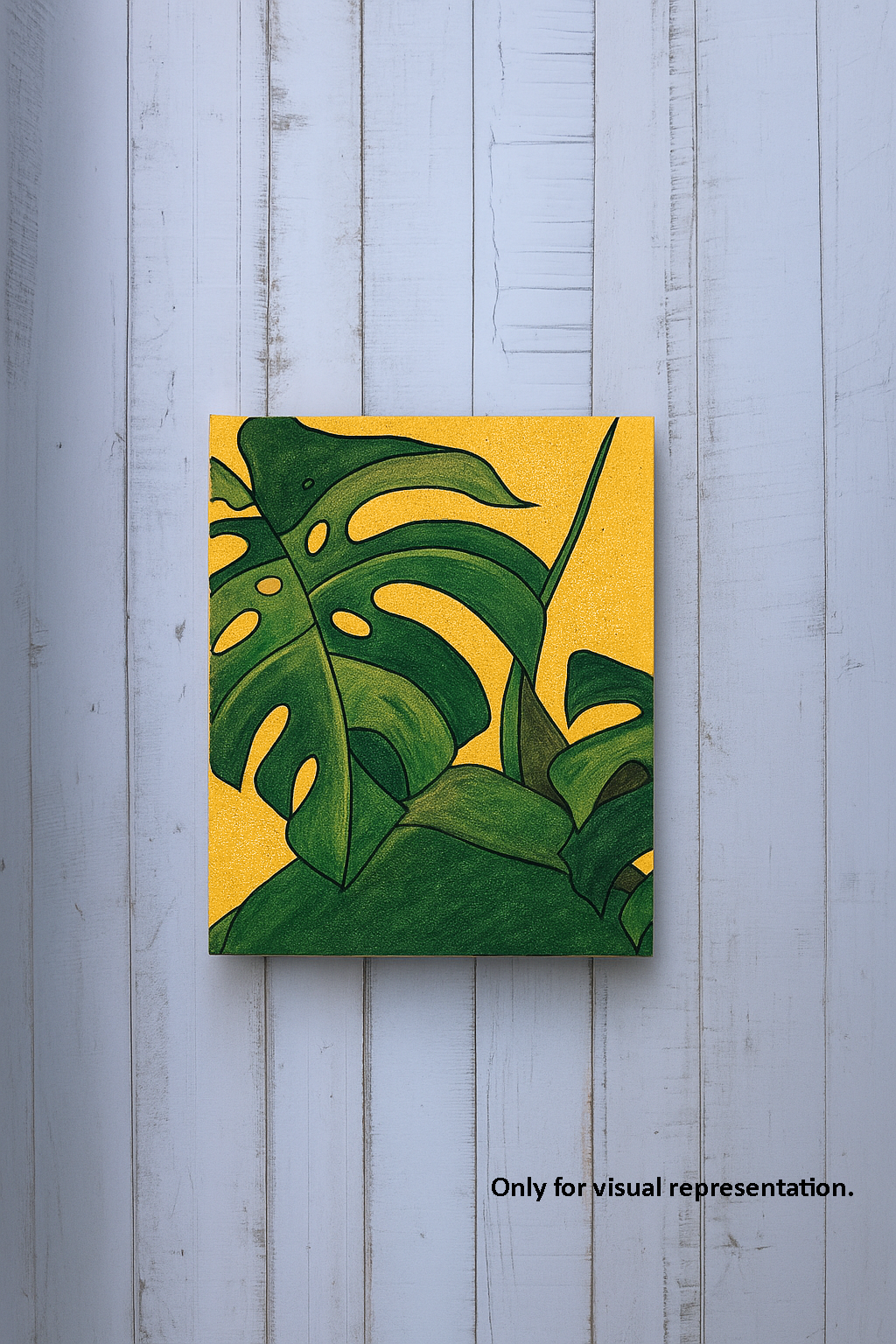 painted MDF pre-marked monstera leaf design for DIY painting projec