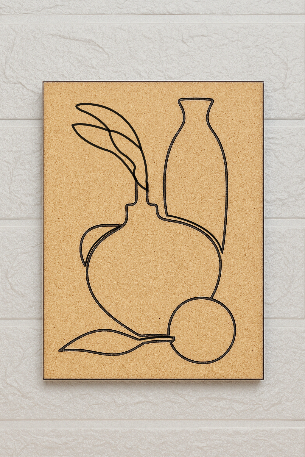 Pre-marked MDF painting board with abstract vase, leaves, and fruit outline design.