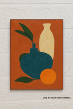 MDF painting board with abstract vase, leaves, and fruit outline design.