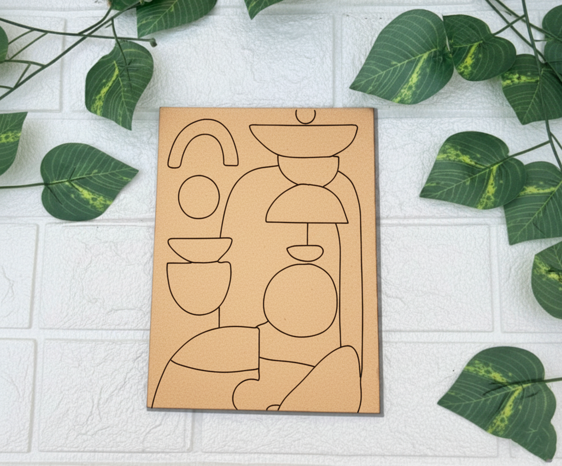 DIY MDF Painting Board with Geometric Abstract Shapes Outline – Unpainted
