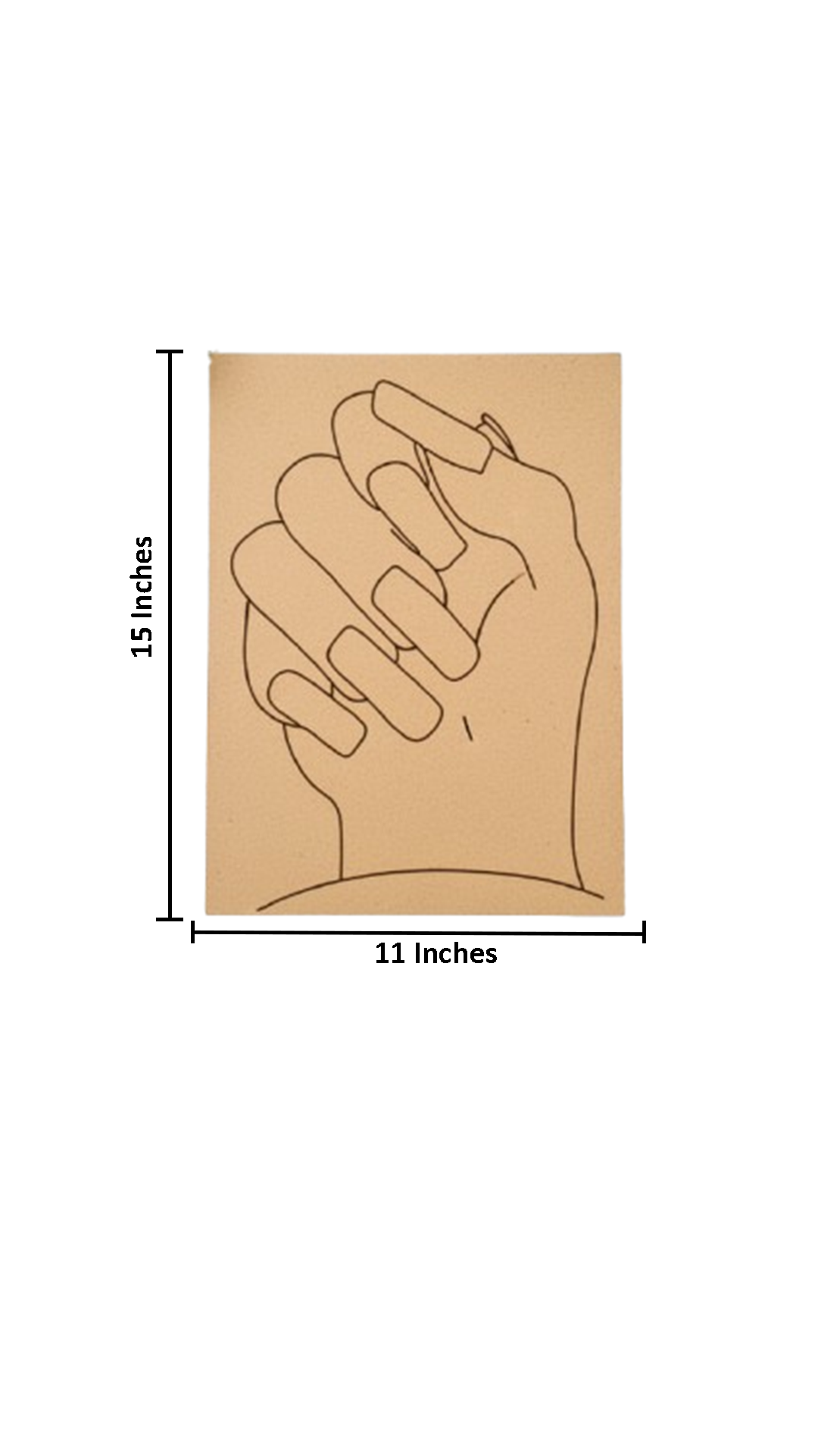 DIY traditional painting MDF art panel featuring a bold line art of a hand holding another hand with size