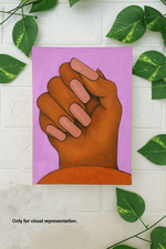 DIY traditional painting MDF art panel featuring a bold line art of a hand holding another hand