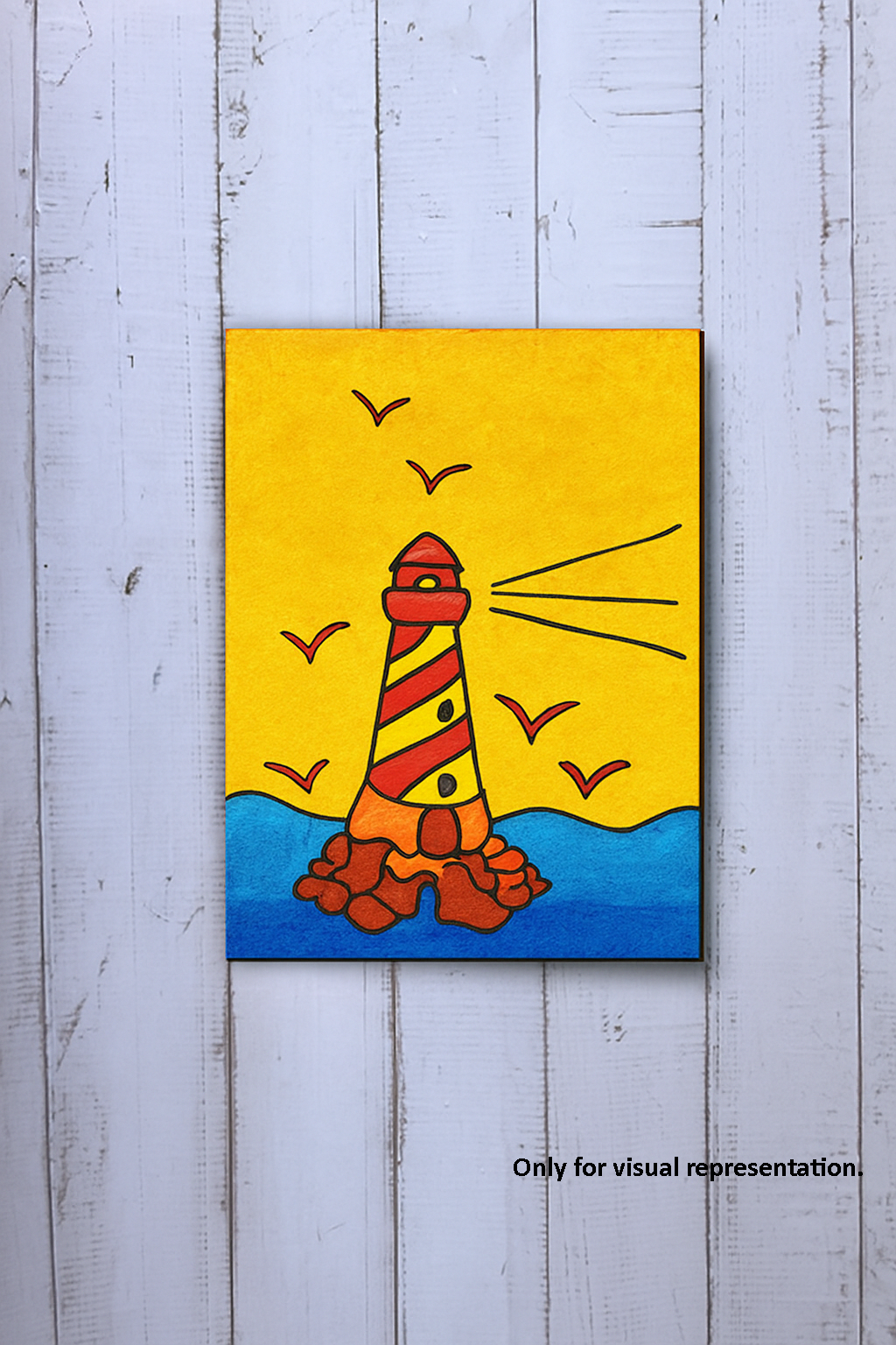 painted MDF pre-marked lighthouse with seagulls design for DIY painting activity