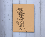 Pre-marked MDF painting board featuring a hand holding a rose design.