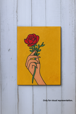Pre-marked MDF painting board featuring a hand holding a rose design painted