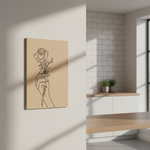 Pre-marked MDF painting board featuring a hand holding a rose design, mounted on wall