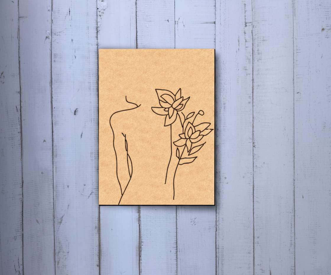 DIY traditional painting MDF base of romantic female silhouette with floral design