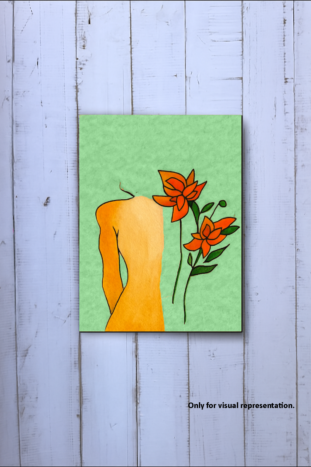 DIY traditional painting MDF base of romantic female silhouette with floral design