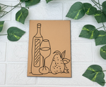 Unpainted MDF pre-marked wine bottle, glass and fruit outline for DIY painting activity