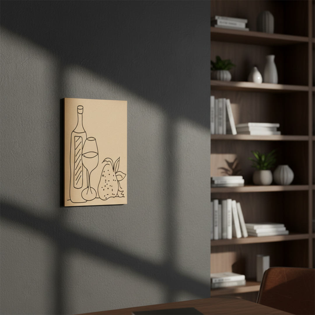 MDF pre-marked wine bottle, glass and fruit outline for DIY painting activity, mounted on wall