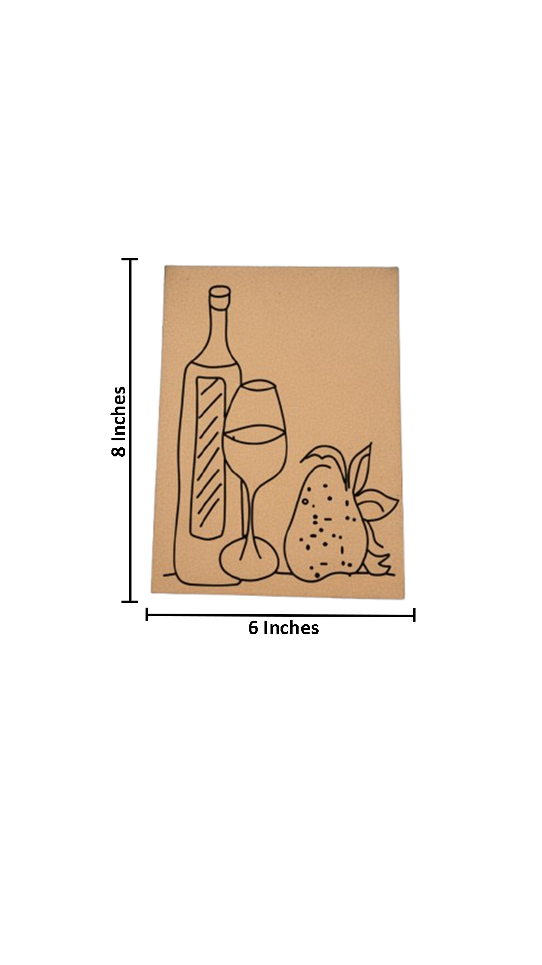 Unpainted MDF pre-marked wine bottle, glass and fruit outline for DIY painting activity with size