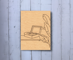 DIY MDF painting board with gramophone and banana leaves design – pre-marked outline.