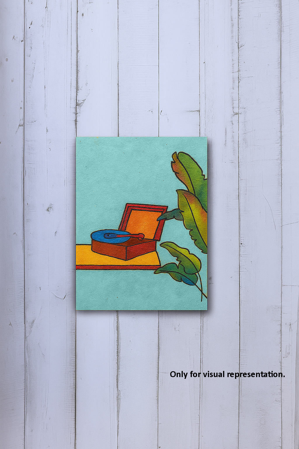 DIY MDF painting board with gramophone and banana leaves design 