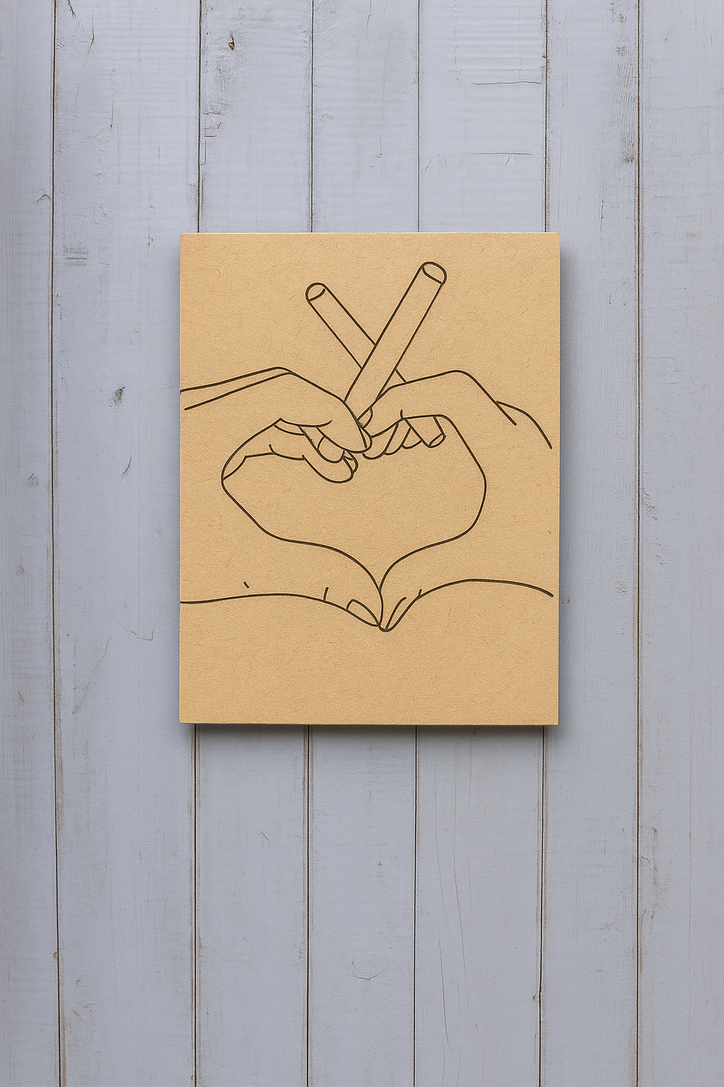 DIY MDF Traditional Painting Board with Heart Hands Outline – Unpainted