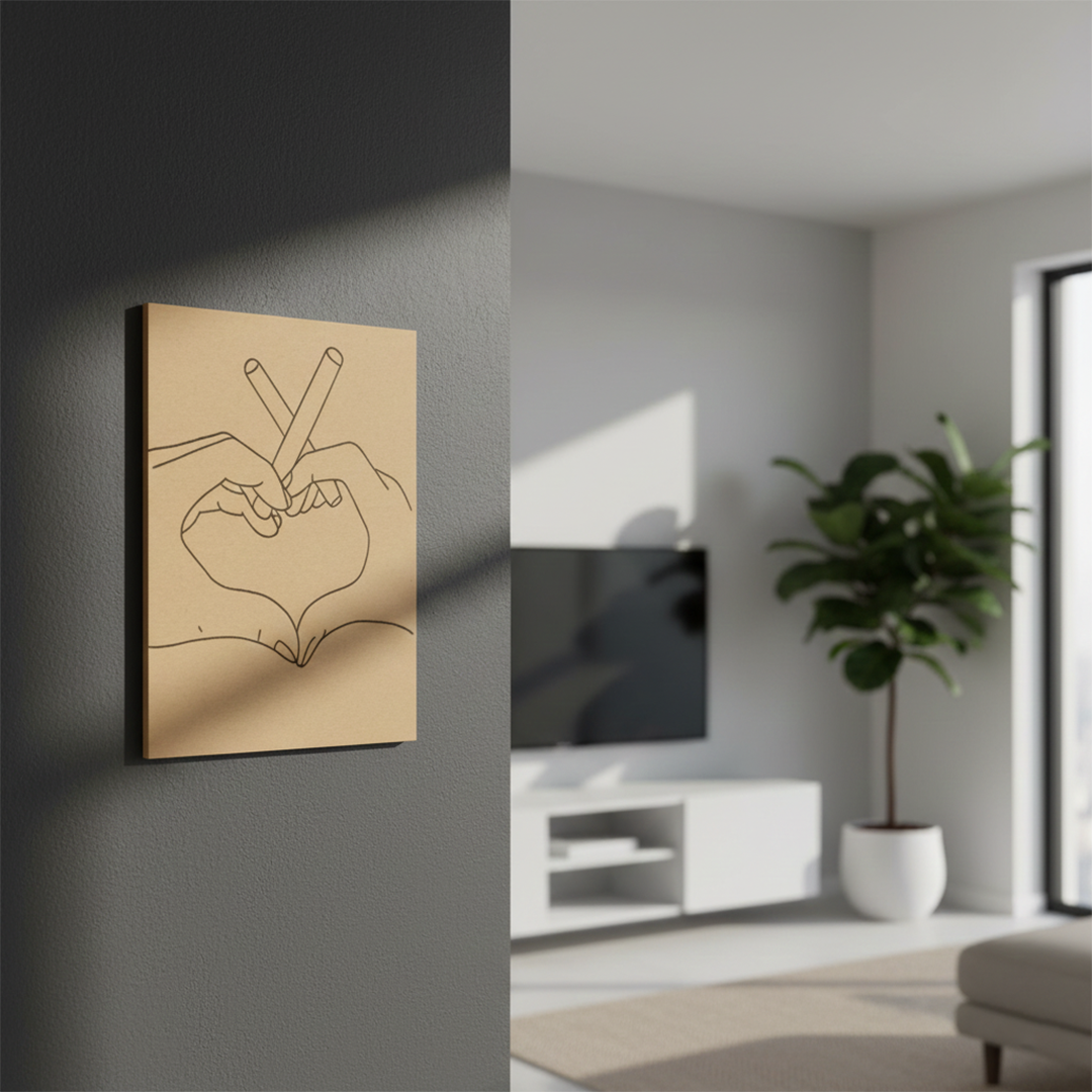 DIY MDF Traditional Painting Board with Heart Hands Outline – Unpainted, mounted on wall