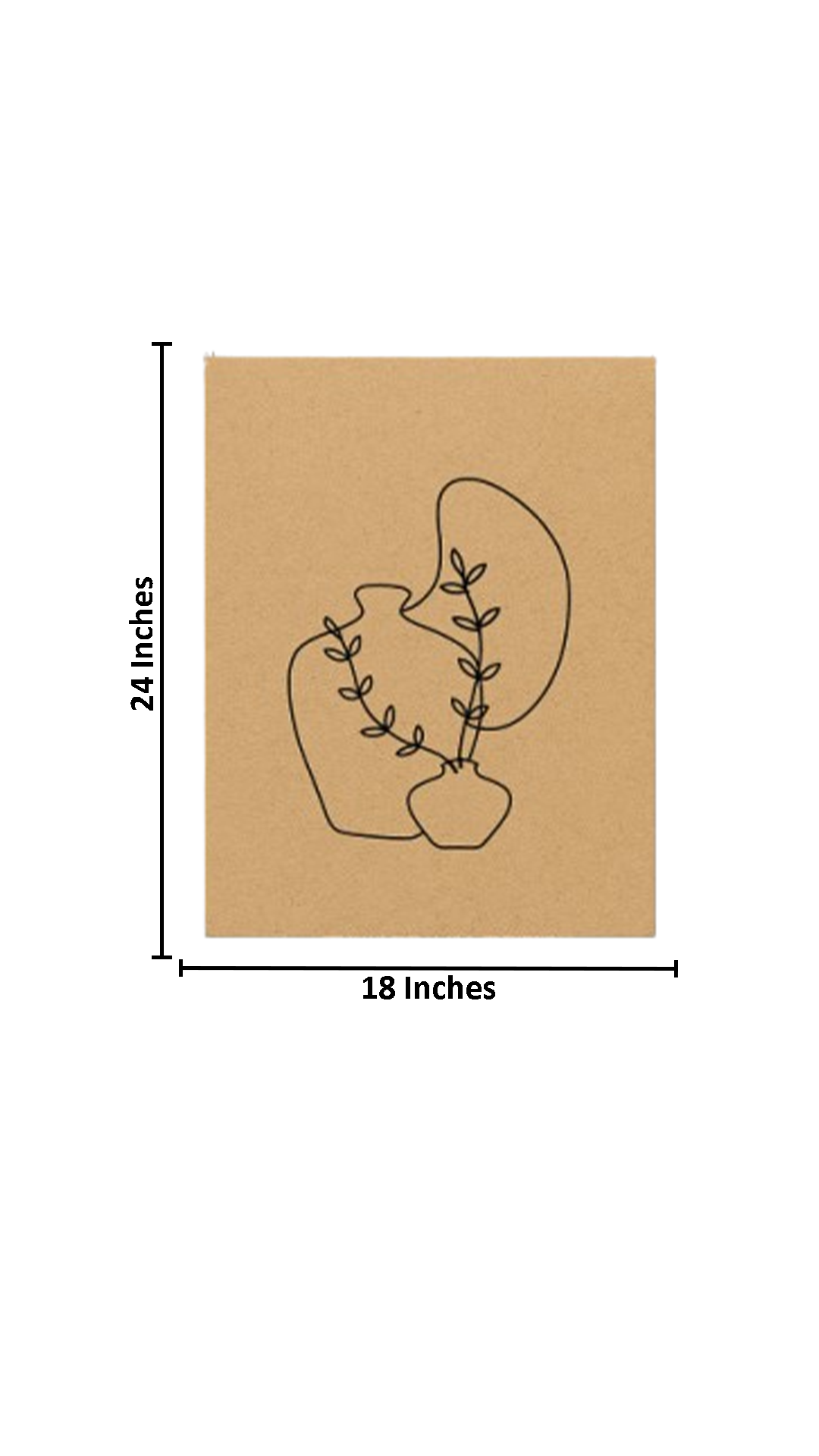 MDF wall art panel with abstract vase and leaf outline design, unpainted with size