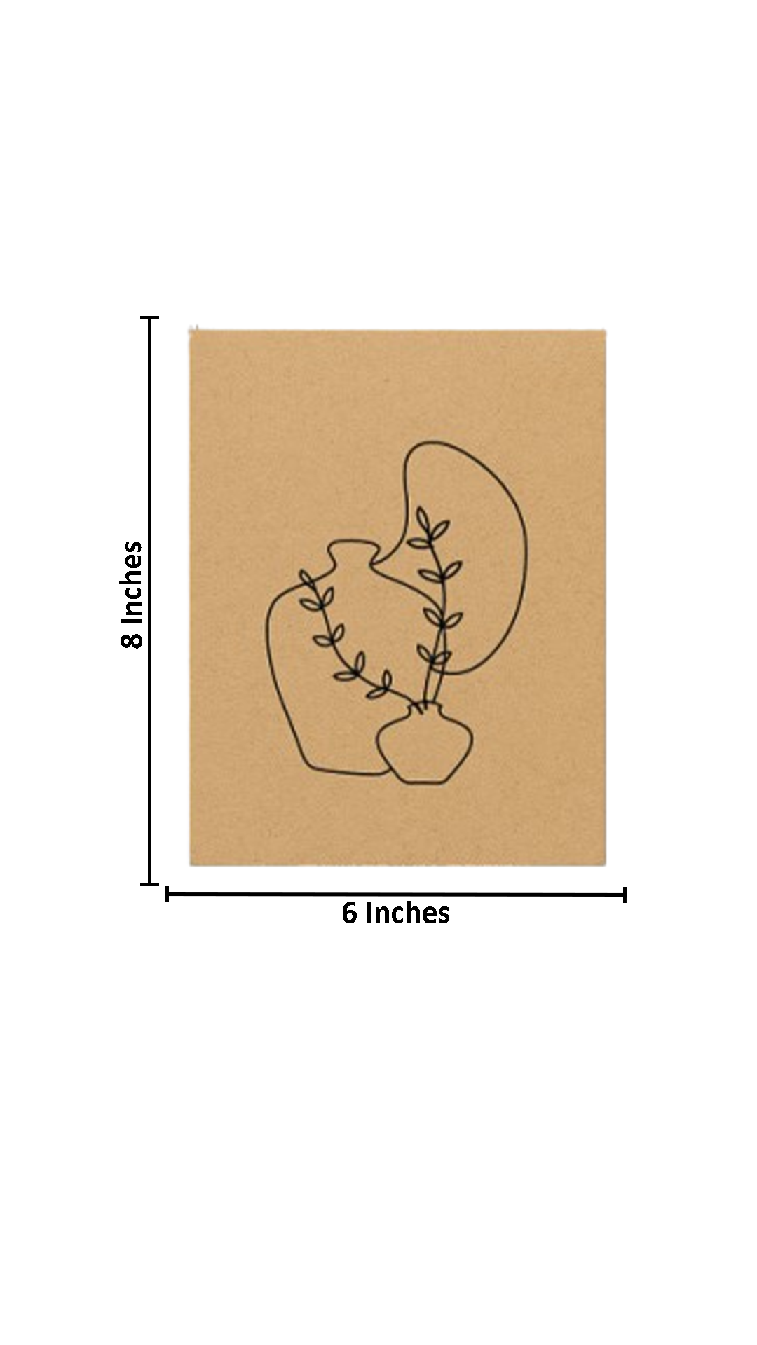 MDF wall art panel with abstract vase and leaf outline design, unpainted with size