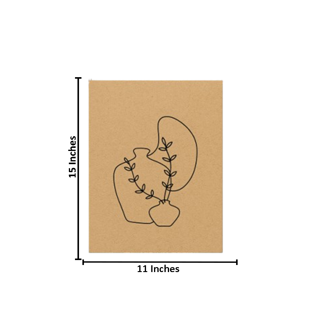 MDF wall art panel with abstract vase and leaf outline design, unpainted with size