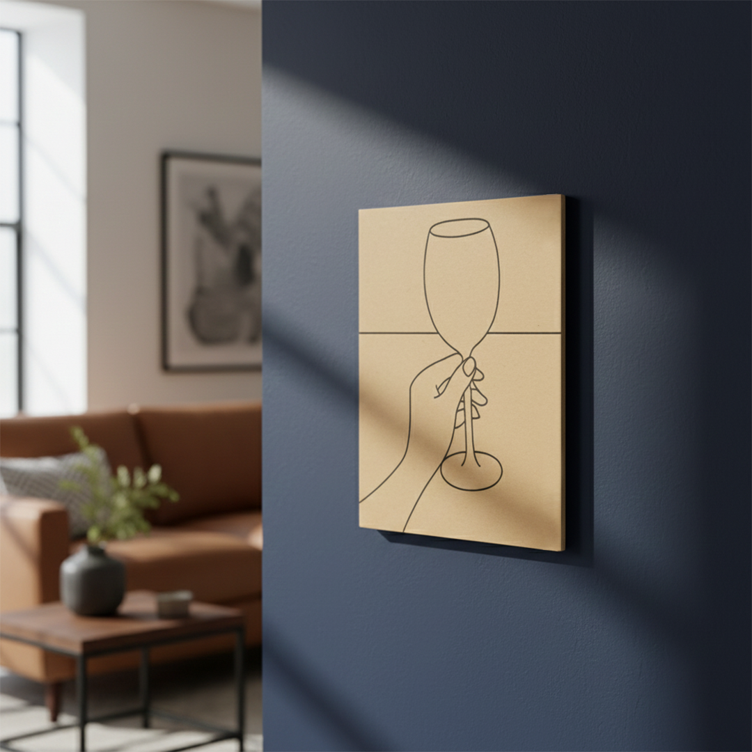 Unpainted DIY Traditional Painting Base – Hand Holding Wine Glass Design on MDF Board, mounted on wall