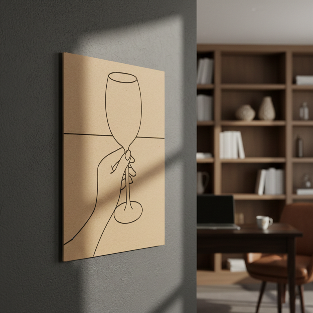 Unpainted DIY Traditional Painting Base – Hand Holding Wine Glass Design on MDF Board, mounted on wall