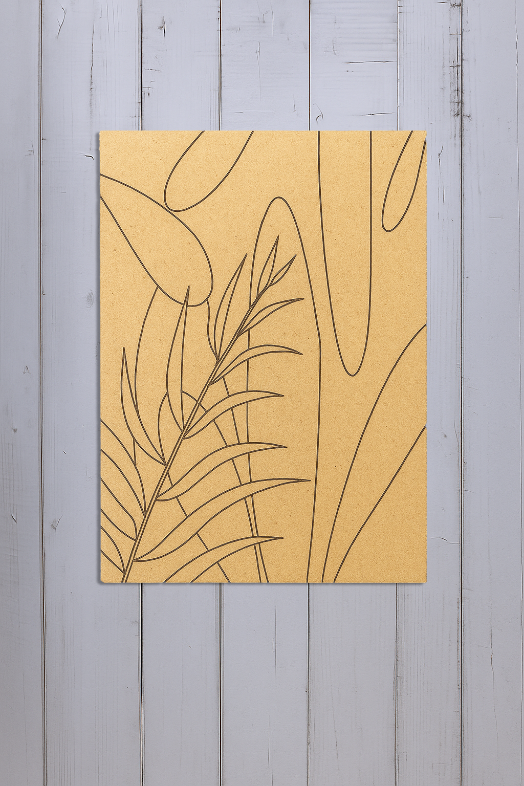 DIY tropical leaves design MDF painting board with engraved outlines for coloring.