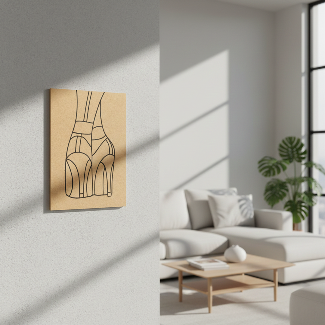 DIY MDF Traditional Painting Board with High Heels Outline – Unpainted, mounted on wall