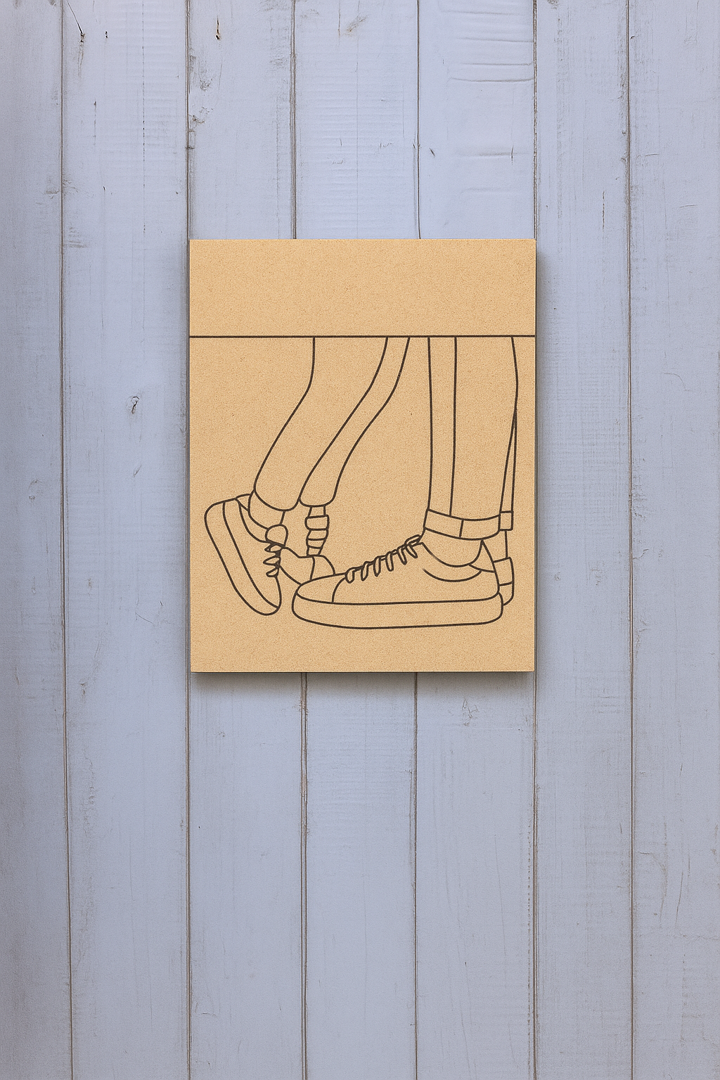 Unpainted DIY Traditional Painting Base – Couple Sneakers Love Scene on MDF Board