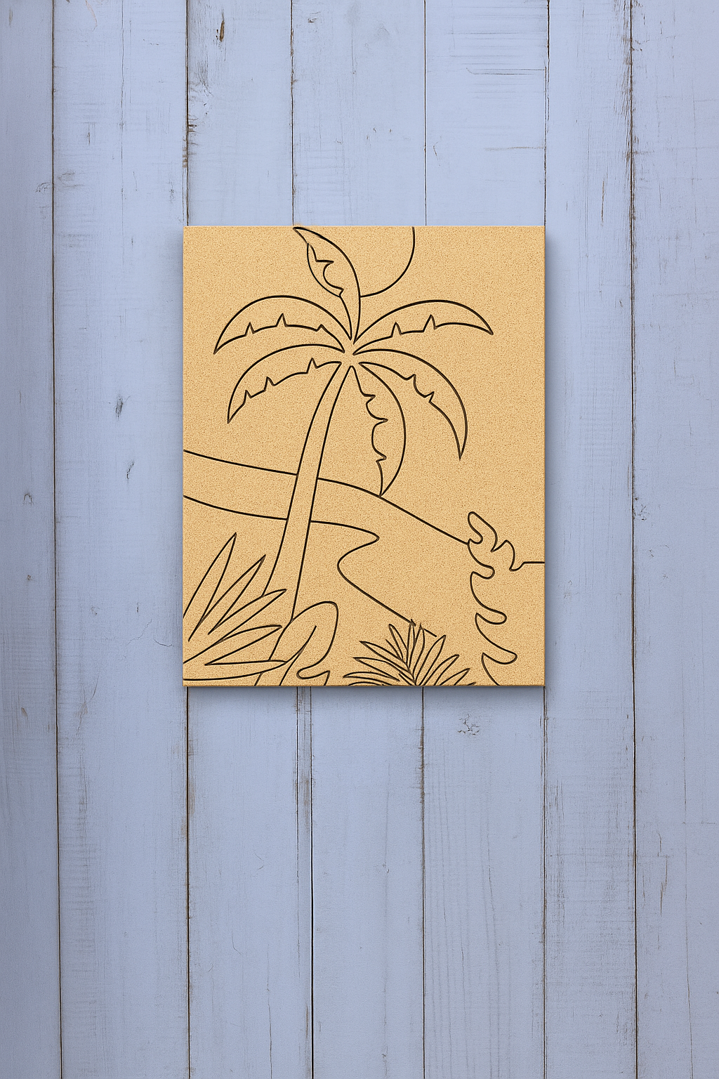 Unpainted DIY Traditional Painting Base – Palm Tree Landscape Design on MDF Board