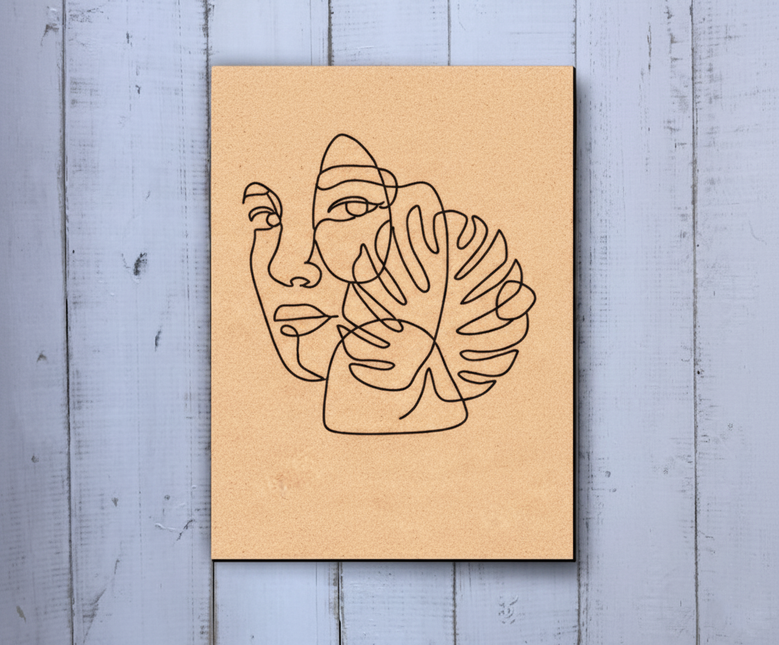 Unpainted DIY Traditional Painting Base – Abstract Face with Leaf Design on MDF Board