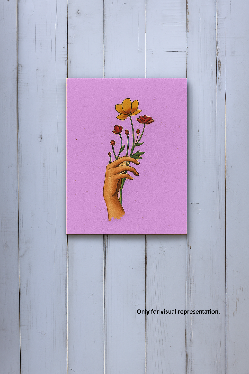 DIY MDF painting base with hand holding flowers line art – perfect for acrylic painting and wall décor