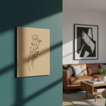 DIY MDF painting base with hand holding flowers line art – perfect for acrylic painting and wall décor, mounted on wall