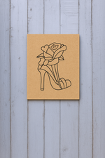Unpainted DIY Traditional Painting Base – High Heel with Flower Design on MDF Board