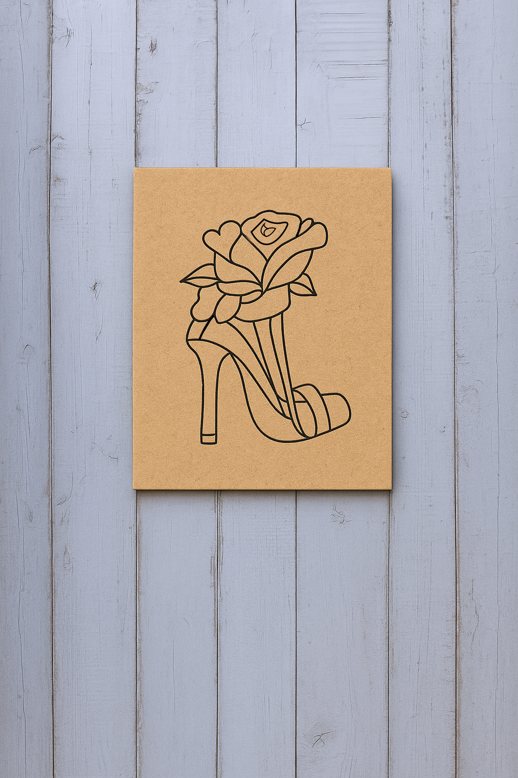 Unpainted DIY Traditional Painting Base – High Heel with Flower Design on MDF Board