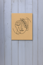 DIY abstract face with leaf line art on MDF board – unpainted and painted version for modern home décor