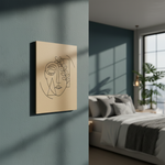 DIY abstract face with leaf line art on MDF board – unpainted and painted version for modern home décor, mounted on wall