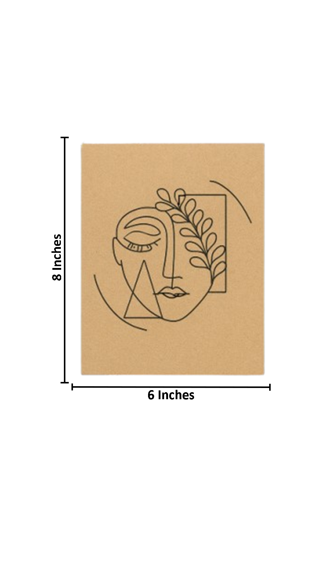 DIY abstract face with leaf line art on MDF board – unpainted and painted version for modern home décor with size