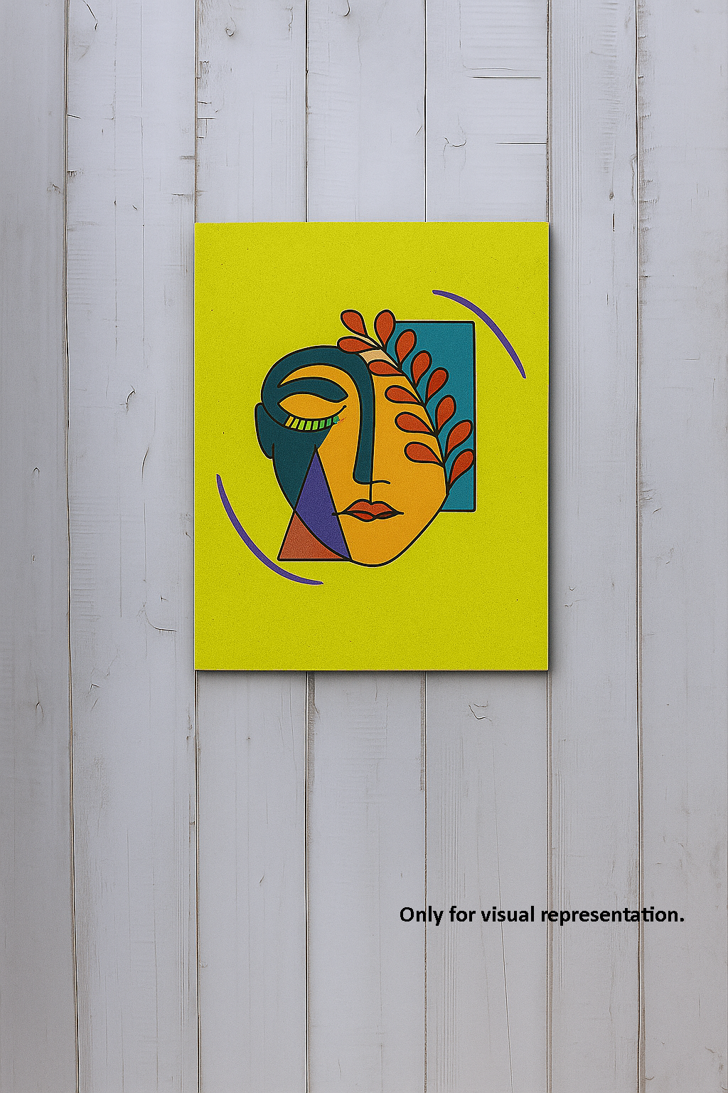 DIY abstract face with leaf line art on MDF board – unpainted and painted version for modern home décor
