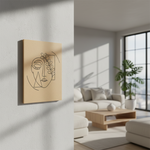 DIY abstract face with leaf line art on MDF board – unpainted and painted version for modern home décor, mounted on wall