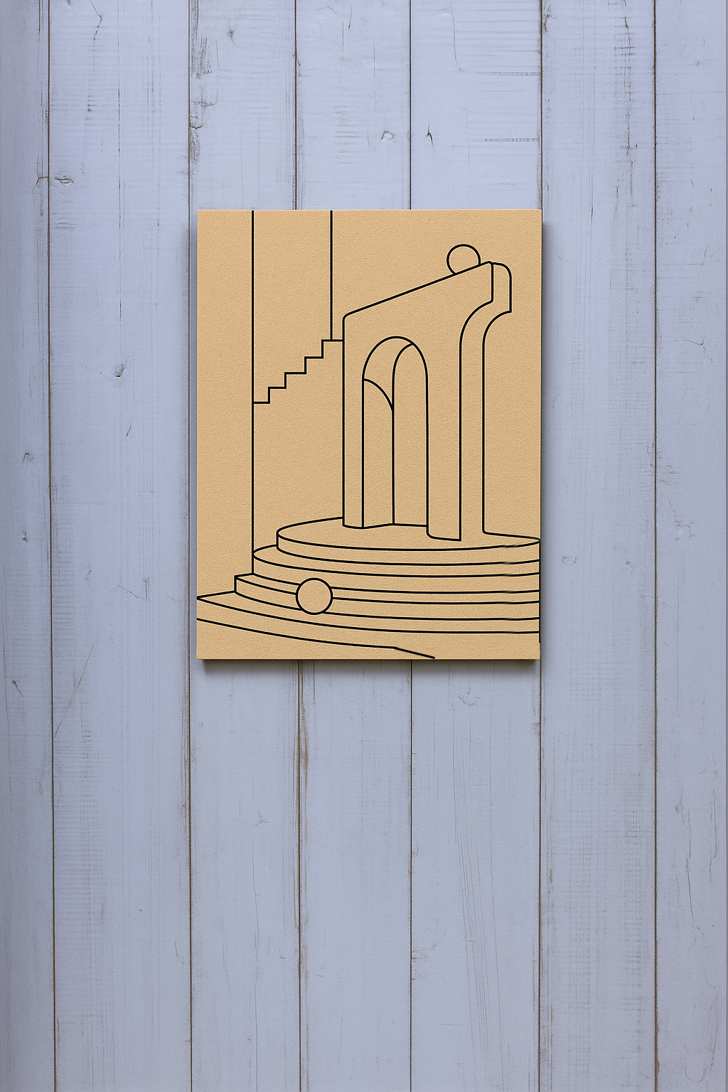 Unpainted DIY Traditional Painting Base – Geometric Arches and Stairs on MDF Board