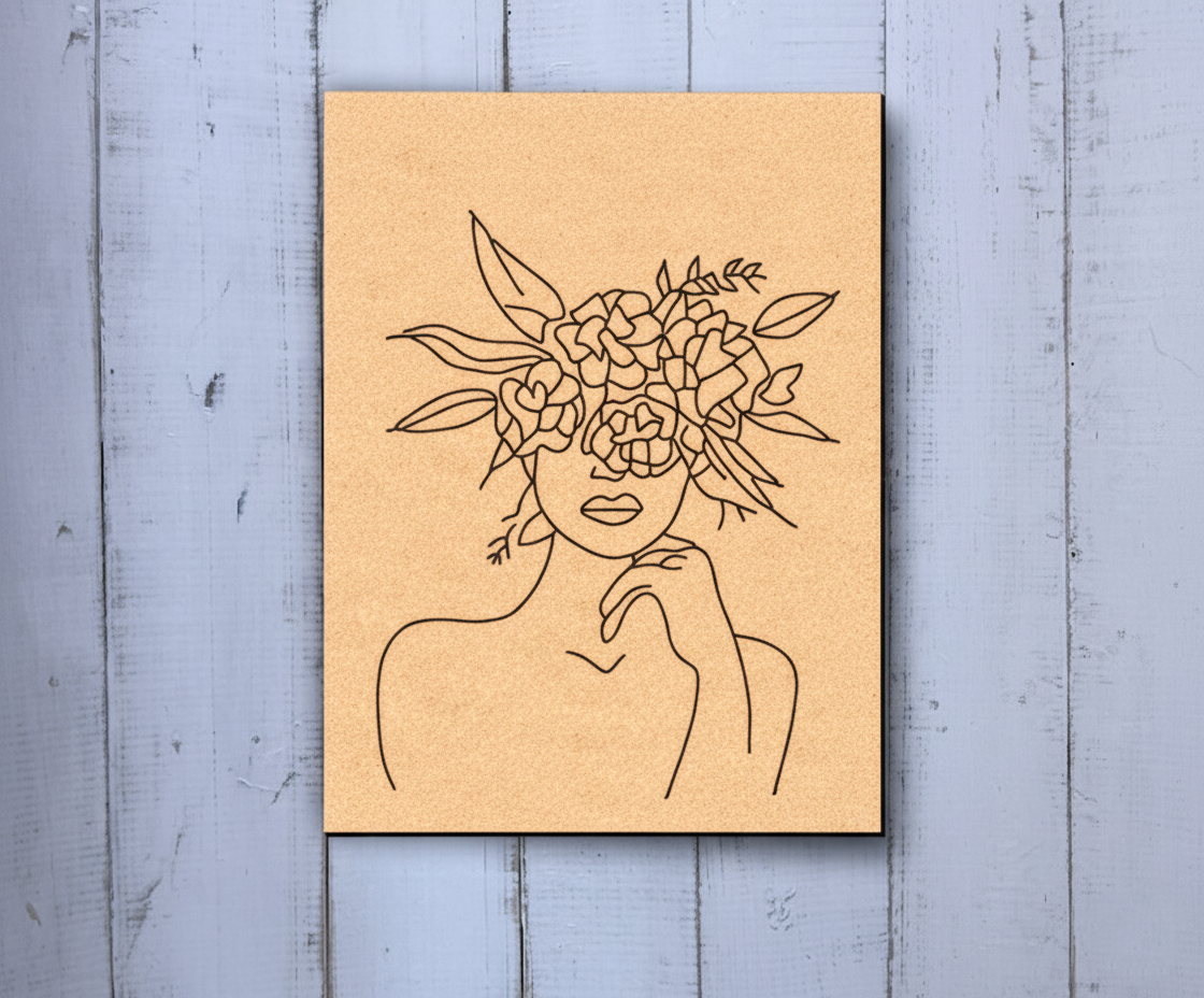 Unpainted DIY Traditional Painting Base – Woman with Floral Crown Design on MDF Board
